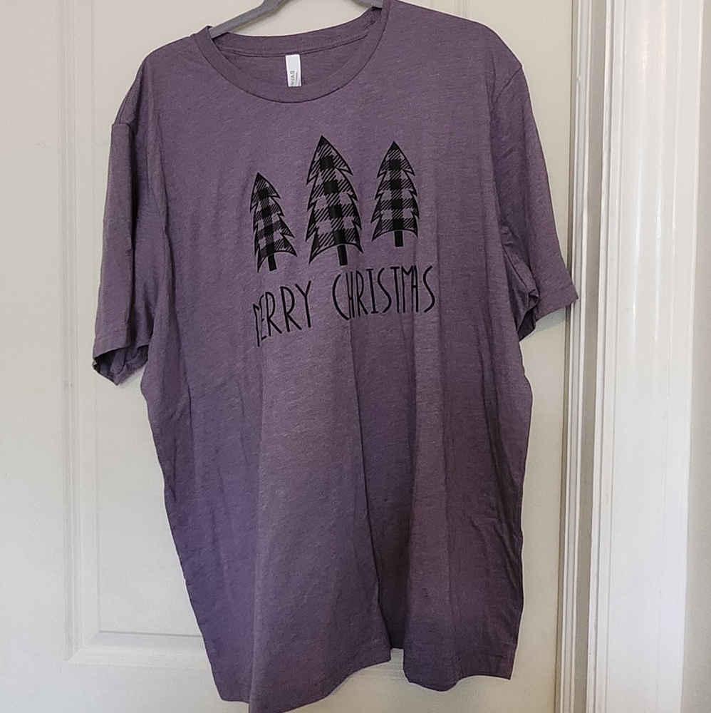 NWOT Bella Canvas Women's Merry Christmas Heather Purple Graphic T-Shirt 3XL